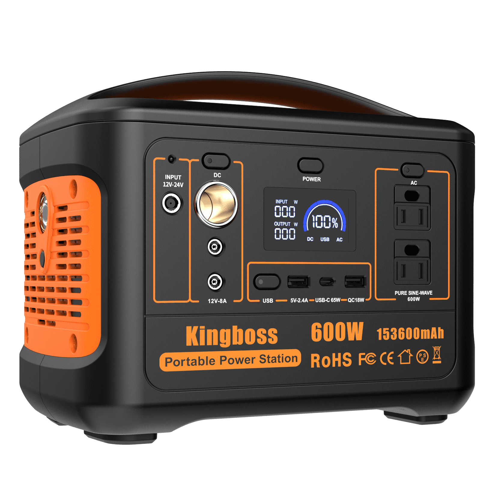 600W Portable Power Station Solar Generator (Peak 1200W) Kingboss; 153600mAh 568WH; Lithium Battery 110V/600W; AC Outlet; 2*DC Carport; 2*USB-C; 600W Portable Power Station Solar Generator (Peak 1200W) Kingboss; 153600mAh 568WH; Lithium Battery 110V/600W; AC Outlet; 2*DC Carport; 2*USB-C;
