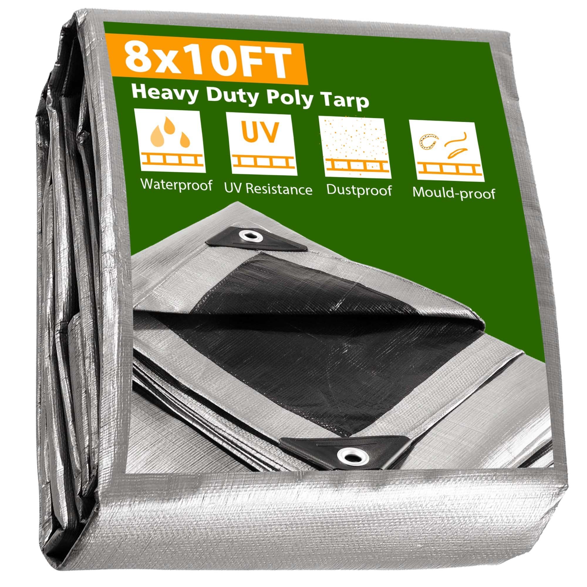 8x10ft Heavy Duty Poly Tarp/ Silver+Black 8x10ft Heavy Duty Poly Tarp/ Silver+Black