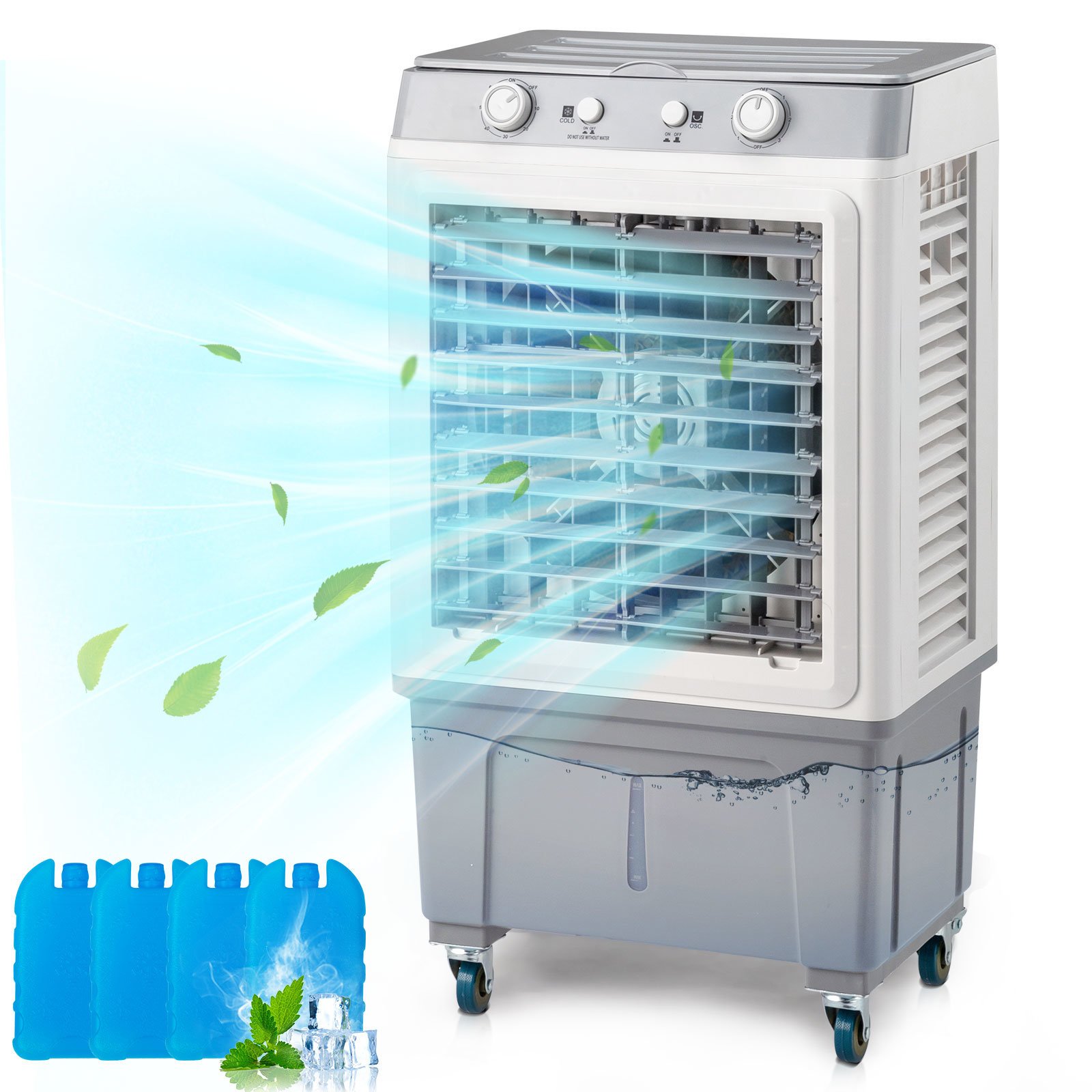 3 in 1 Portable Evaporative Cooler,Indoor,Outdoor,2353CFM Personal Air Cooler,7.9 Gal Large Water Tank Scroll Casters, 4 Ice Packs,White 3 in 1 Portable Evaporative Cooler,Indoor,Outdoor,2353CFM Personal Air Cooler,7.9 Gal Large Water Tank Scroll Casters, 4 Ice Packs,White