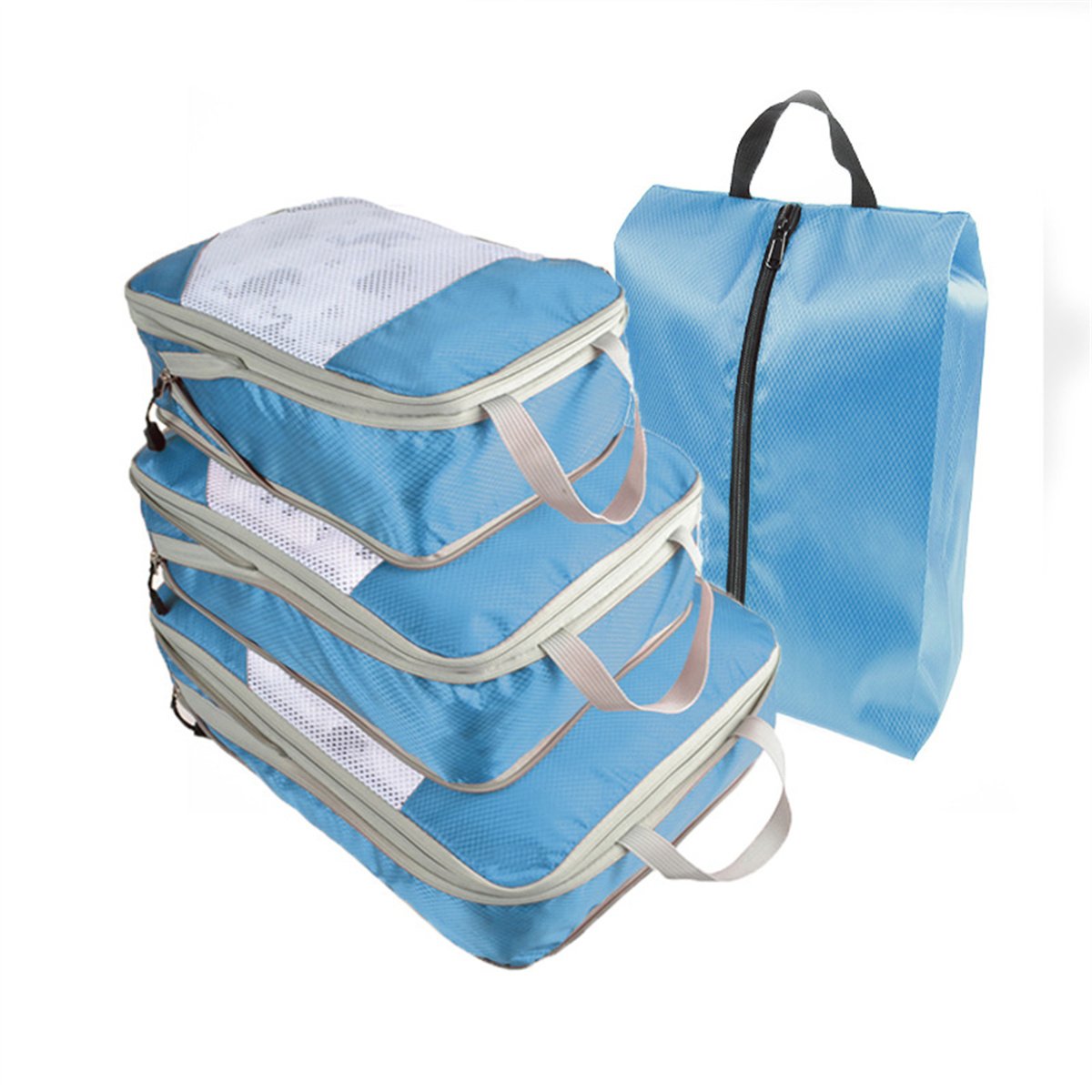 Packing Cubes for Travel, 4 Pcs Travel Cubes Storage Set with Shoe Bag Suitcase Organizer Lightweight Luggage for Travel Accessories Packing Cubes for Travel, 4 Pcs Travel Cubes Storage Set with Shoe Bag Suitcase Organizer Lightweight Luggage for Travel Accessories