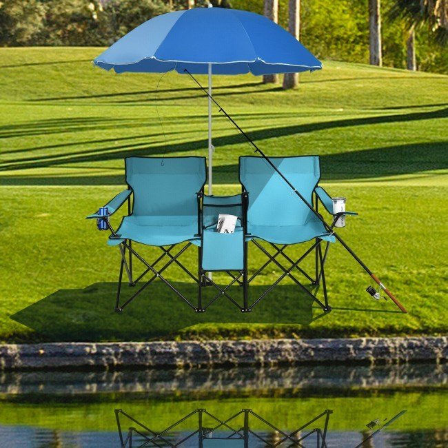 Portable Folding Picnic Double Chair With Umbrella Portable Folding Picnic Double Chair With Umbrella